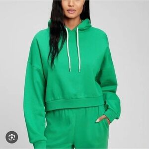 GAP Bright Green Vintage Cropped Drop Shoulder Hoody, Medium, Like New